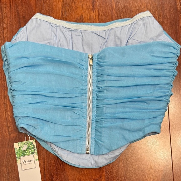 Blue Ruched Strapless Top - Picture 2 of 2